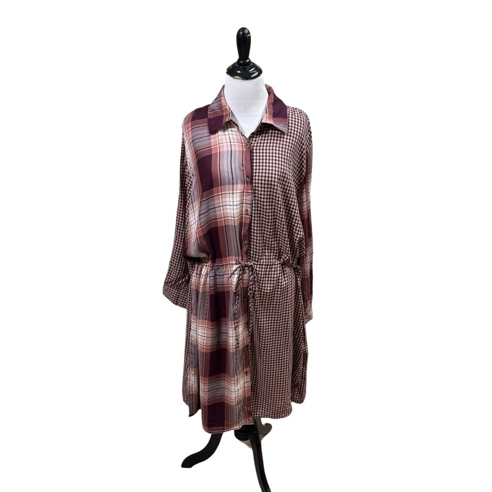 CATO Women's Size 18/20W Sheath Dress Drawstring Waist Mixed Pattern Long Sleeve